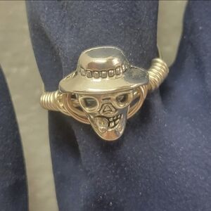 Silver and Silver Skeleton with Cigar Charm Ring